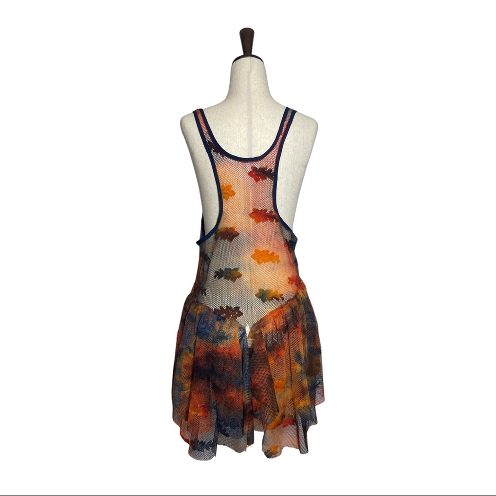 Free People • Fairy Grunge Tiered Floral Mesh Rust Tie Dye Mini Slip Dress S - Picture 5 of 9